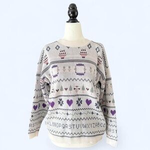 Y2K Vintage Grace Womens White Cottagecore Patterned Cozy Festive Sweater Medium